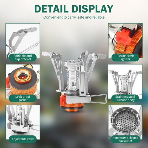 OYMLANX Portable Camping Stove Backpacking Stove, Lightweight Mini Gas Stove for Hiking, Travel, Adventures, and Emergencies, Portable Camp Stove with Piezo Ignition and 3000 Watts of Power