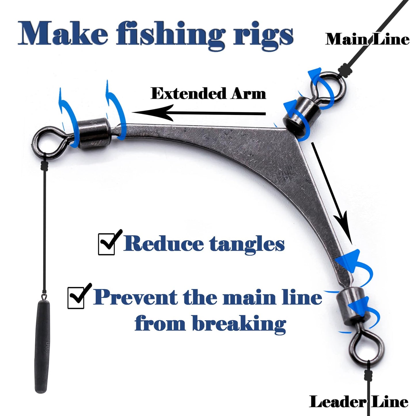 FishTrip 3 Way Swivel Fishing - 15pcs 3way Rolling Swivels Fishing Tackle Stainless Steel for Fishing Rigs Saltwater(Size10#)