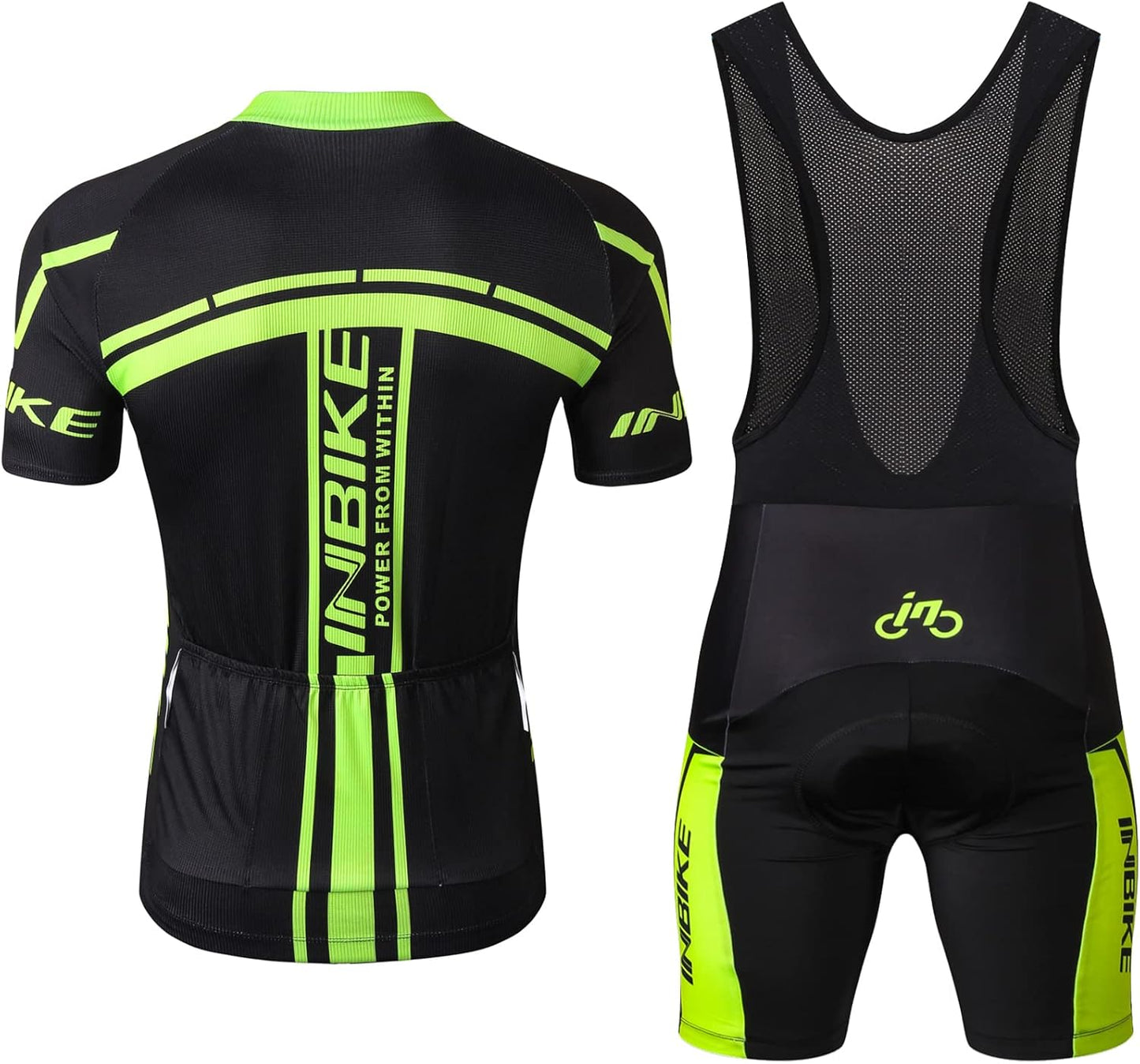 INBIKE Cycling Jersey Mens Set Reflective Breathable Biking Outfit Quick-Dry Bib Bicycle Jersey with 3D Padded Shorts