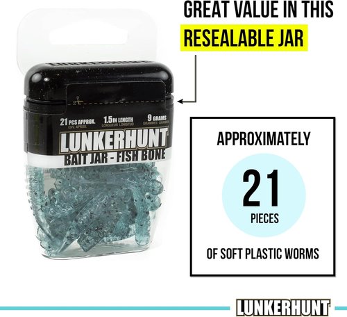LUNKERHUNT Fishing Jar with Unique Scent Attractant | 1.5-Inch Durable Bait for Ice Fishing | Reusable Soft Plastic Lure for Bass, Trout and Pike
