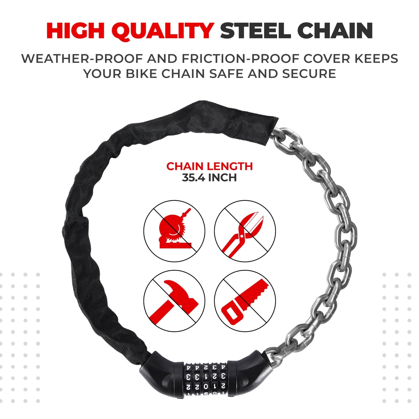 Pro-Bike Tool Bike Locks - 35.4-Inch - Heavy Duty Anti Theft Bicycle Lock - 5-Digit Code Keyless Combination - Weatherproof & Friction Proof - Universal Fit for Road, Mountain, Electric & BMX Bikes