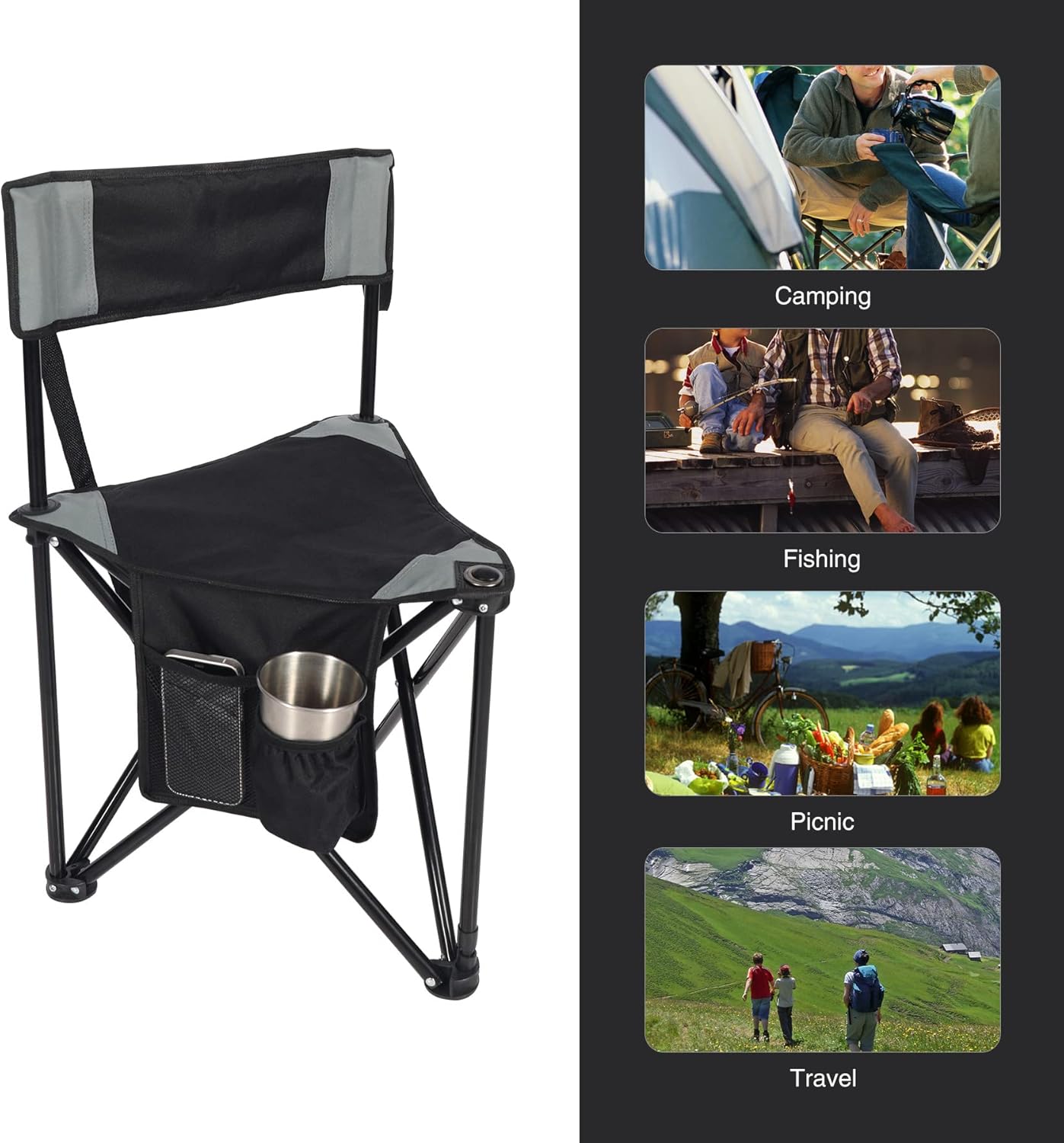 REDCAMP 2 Pack Tripod Hunting Chairs for Blinds, Folding Lightweight Portable Fishing Chair for Adults Hunting Stools with Backrest, Golf Chairs for Spectators, Camo