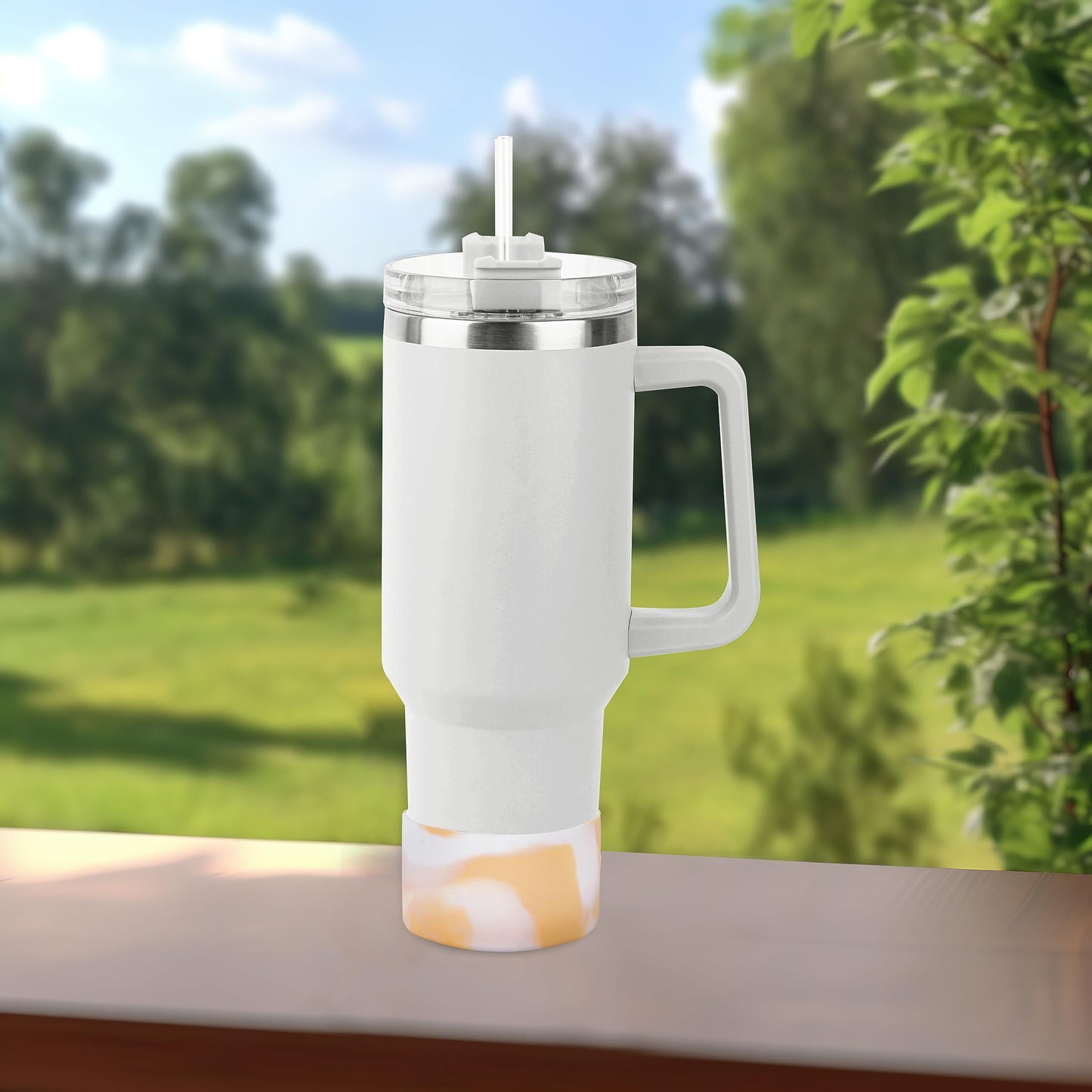 Jasenna Protective Silicone Boot for Stanley Quencher H2.0 40 oz & IceFlow Flip 20 oz 30 oz and hydroflask 12-24 oz, Anti-Slip Bottle Bottom Sleeve Cover(1-White Gold)