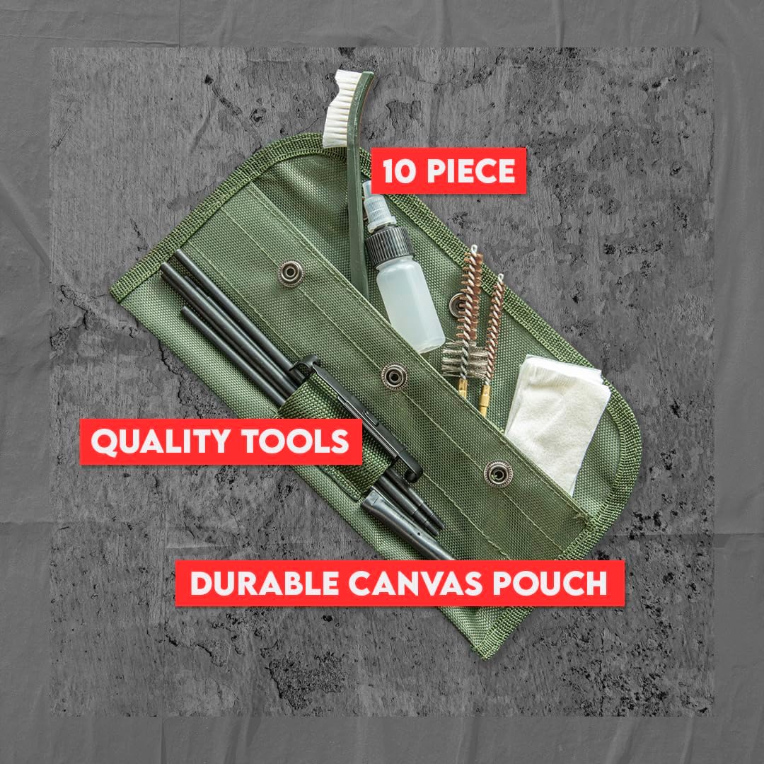 SE 10-Piece Rifle-Gun Cleaning Kit - Includes Brass Brushes, Rod Extenders, and Canvas Storage Pouch - GC16M