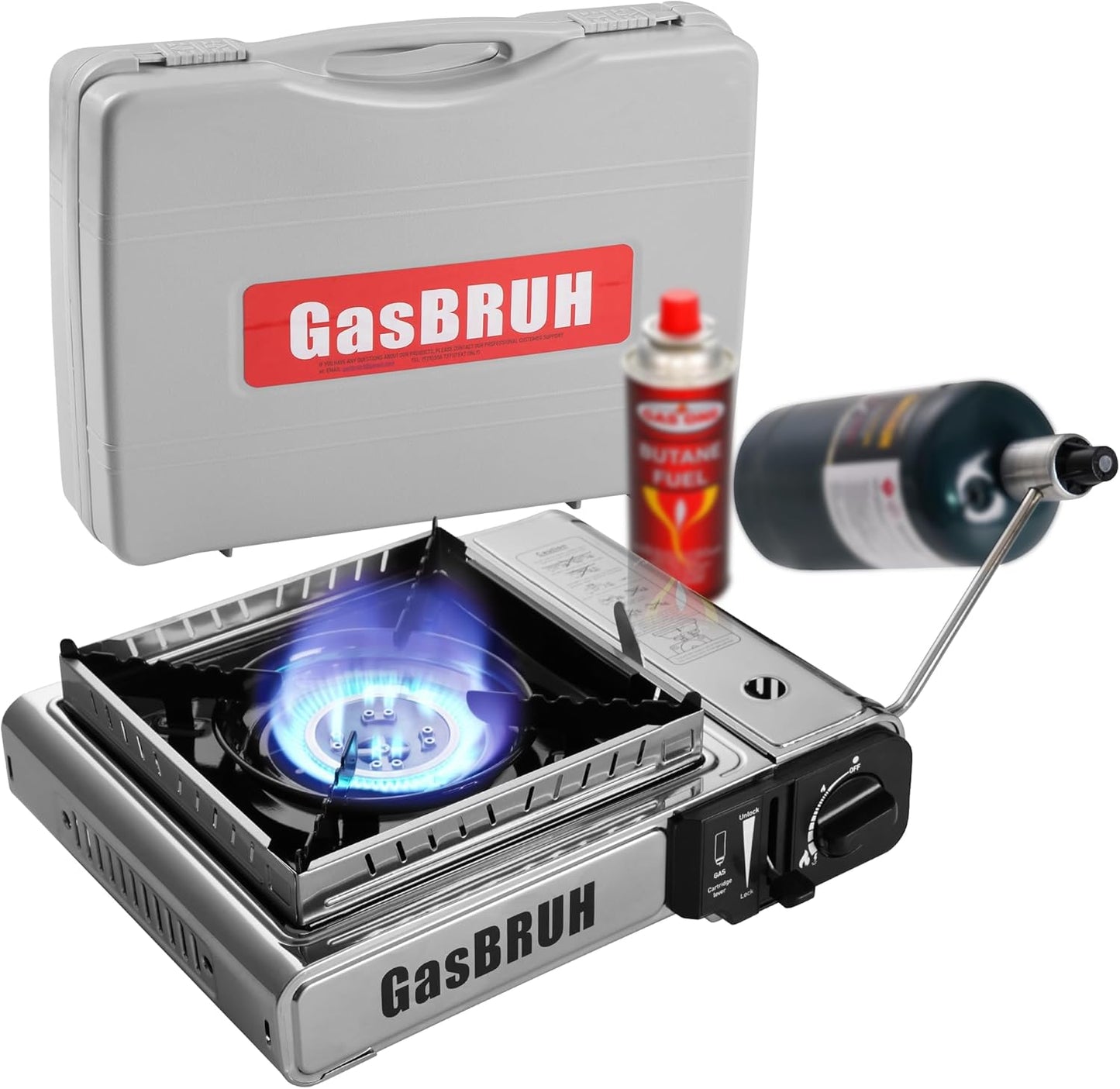 Propane or Butane Stove with Windblocker,Dual Fuel 10000BTU Stainless Steel Portable Camping Stove with CarryCase,Gas Stove for Camping,Tailgating,Outdoor Cooking,Emergency(Fuel not included)