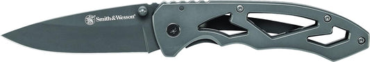 Smith & Wesson CK400L 7.3in High Carbon S.S. Folding Knife with a 3in Drop Point Blade and Stainless Steel Handle for Outdoor, Tactical, Survival and EDC