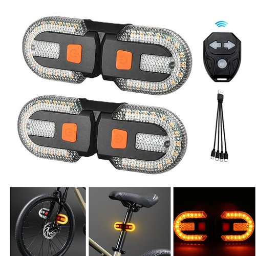 Bike Tail Light with Turn Signal, USB Rechargeable Bike Turn Signal Lights for Cycling, Remote Control Warning Bike Light 5 Mode