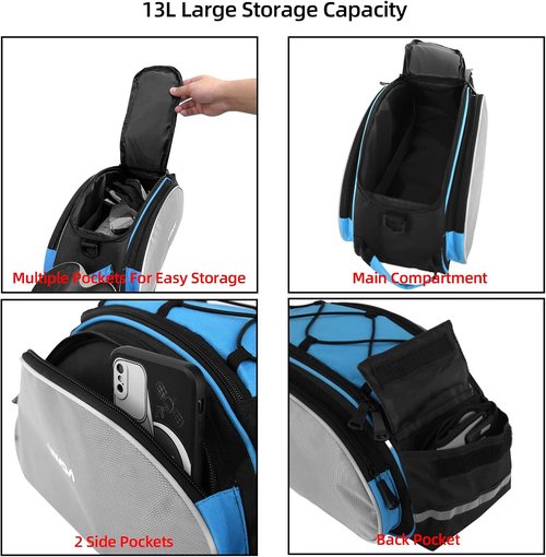 Lixada Bicycle Rack Bag 13L Waterproof Cycling Bike Rear Seat Cargo Bag MTB Road Bike Rack Carrier Trunk Bag Pannier Handbag