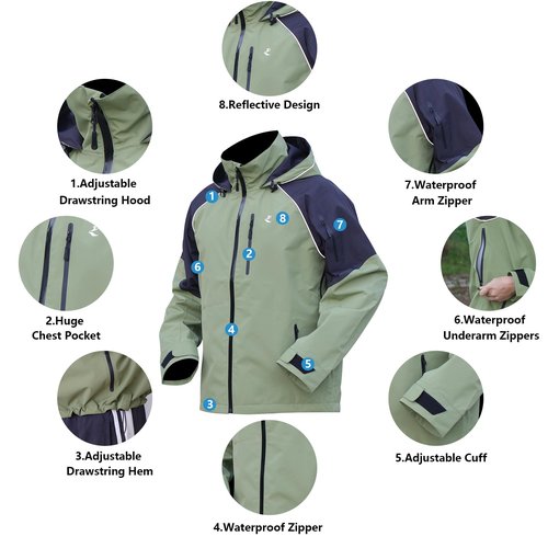 RANDY SUN Unisex Rain Jacket Mens Waterproof With Hood, Women's Raincoats, Reflective Lightweight Windbreaker.