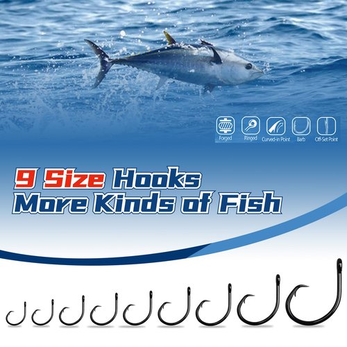 CWSDXM Circle Hooks Saltwater 20 pcs in-Line Wide Gap Fishing Hooks for Catfish 4X Strong High Carbon Steel Mustad Hooks for Tuna, Carp, Catfish, Bass,Size 1,1/0,2/0,3/0,4/0,5/0,6/0,8/0,10/0 (10/0)