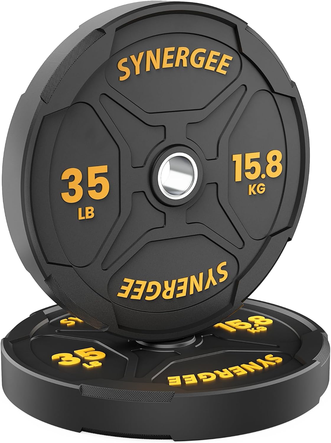 Synergee Bumper Plates – Durable Olympic Weight Plates, Low-Bounce Rubber for Strength Training, Powerlifting, and Functional Workouts.