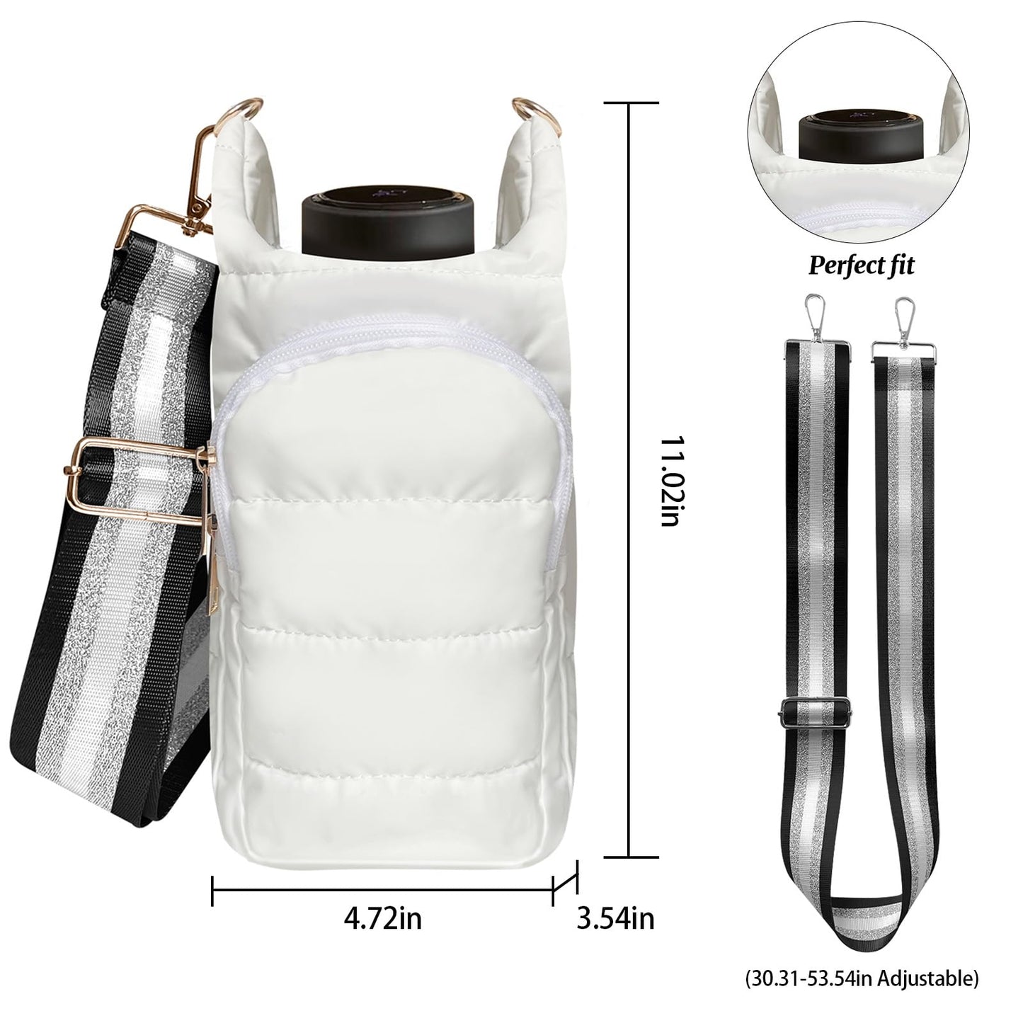 HYPINZI Water Bottle Holder with Strap Quilted Crossbody HydroBag Stylish Puffer Waterbottle Purses Water Bottle Sling Bag Water Bottle Accessories for Gifts Outdoor Travel Walking Hiking Camping