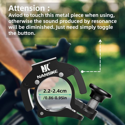 NANSIKE Black Bicycle Bell, Innovative Aluminium Mini Bell Bicycle Handlebar Bell 100 dB Bell, Crisp and Loud Sound, New Upgraded Bicycle Mountain Bike Horn, for 22-24mm (0.86-0.94inch) Handlebar