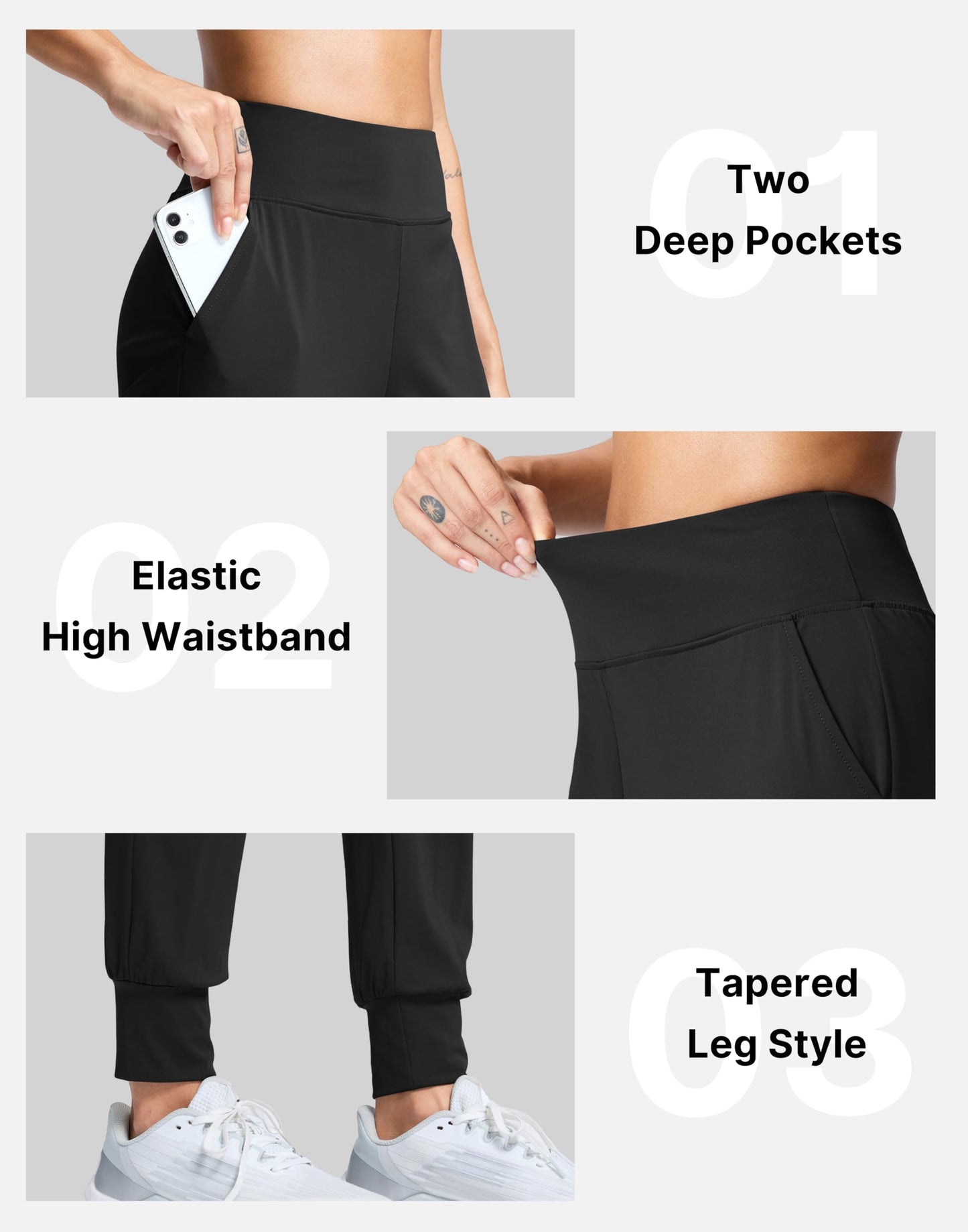 SANTINY Women's Joggers Pants with Pockets Lightweight High Waisted Athletic Gym Workout Pants for Women Yoga Travel (Black_M)