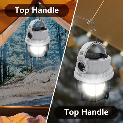 LONLEEYU LED Camping Lantern Rechargeable, Solar Camping Lantern with USB Cable, 6 Light Modes Included with Two Light Source Modes for Hurricane, Power Outages
