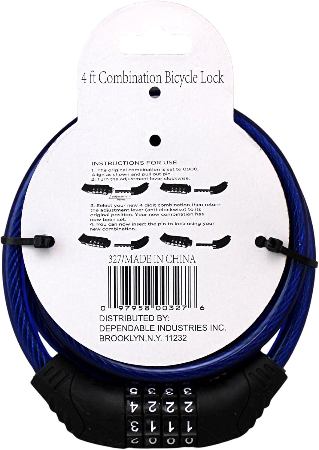 4 ft Steel Cable Bicycle Lock – 10mm PVC Coated, 4-Digit Resettable Combination for Bikes, Scooters, and Outdoor Use