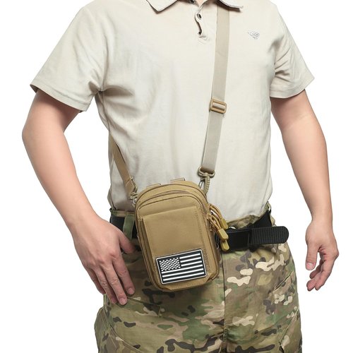 Tactical Molle Phone Pouch EDC Utility Belt Pouch Waist Bag with Shoulder Strap (Black)