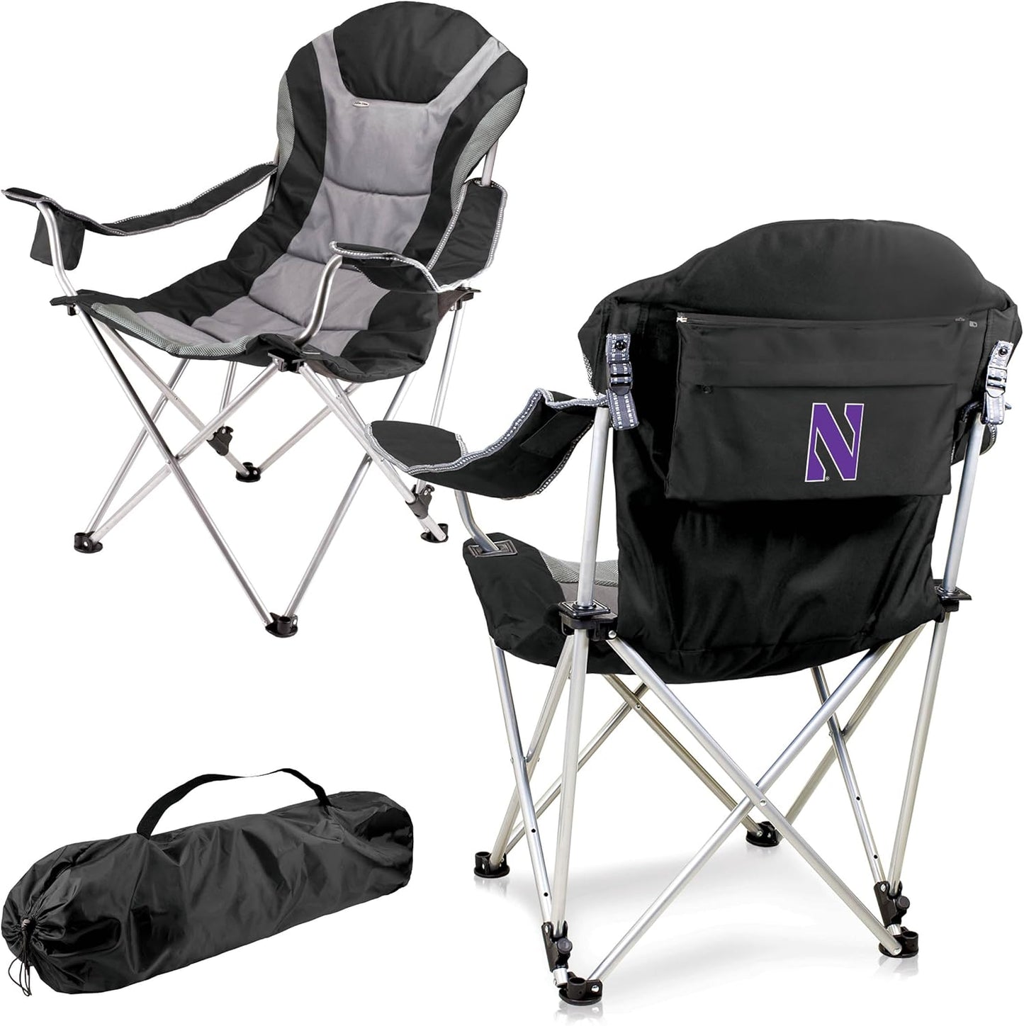 PICNIC TIME NCAA Arkansas Razorbacks Reclining Camp Chair - Beach Chair for Adults - Sports Chair with Carry Bag