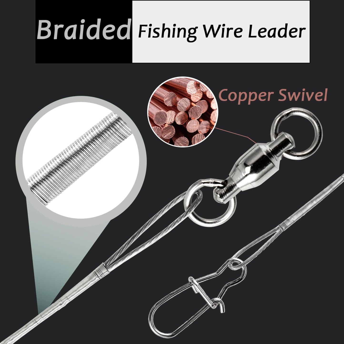 AMYSPORTS Stainless Steel Fishing Leader Saltwater Stainless Rigs Fishing Leader Lure Heavy Wire Fishing Leaders Steel White Nickel #2 50lb 11.8in 20pcs
