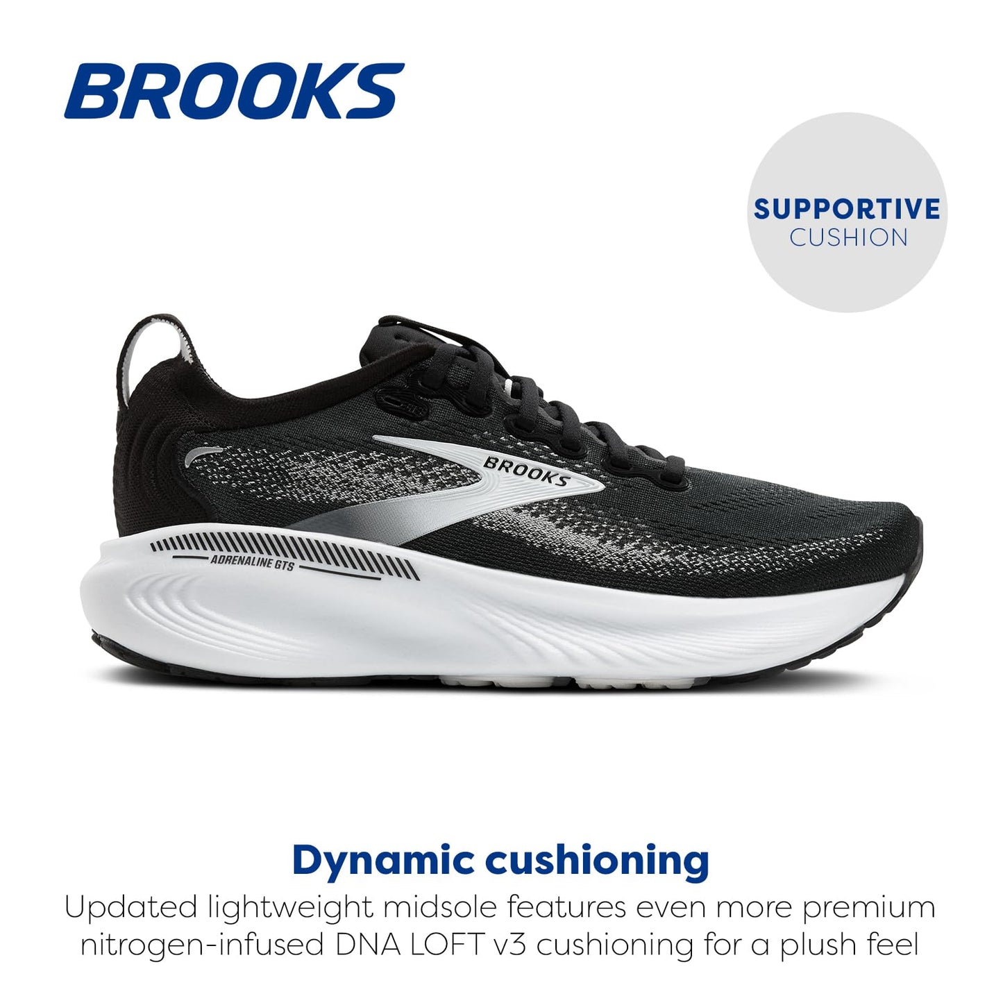 Brooks Women’s Adrenaline GTS 25 Supportive Running & Walking Shoe - Black/Grey/White - 11 X-Wide