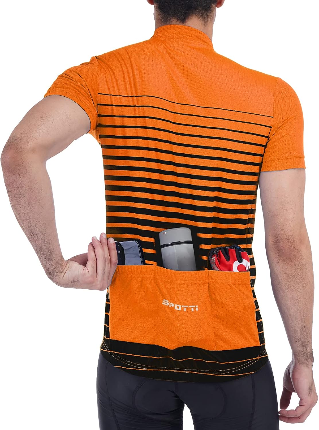 Spotti Men's Cycling Bike Jersey Short Sleeve with 3 Rear Pockets- Moisture Wicking, Breathable, Quick Dry Biking Shirt
