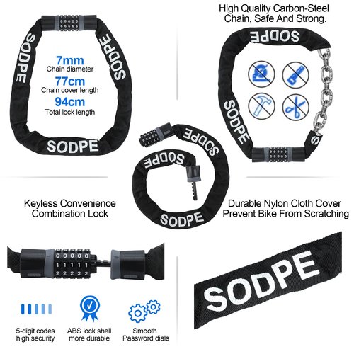 SODPE 6 Pack Bike Accessories Including Bicycle Light Front and Rear, Bike Frame Bag, Bicycle Chain Lock, Bikes Water Bottle Cage, Bicycles Bell for Adult Kids Road Mountain Bikes