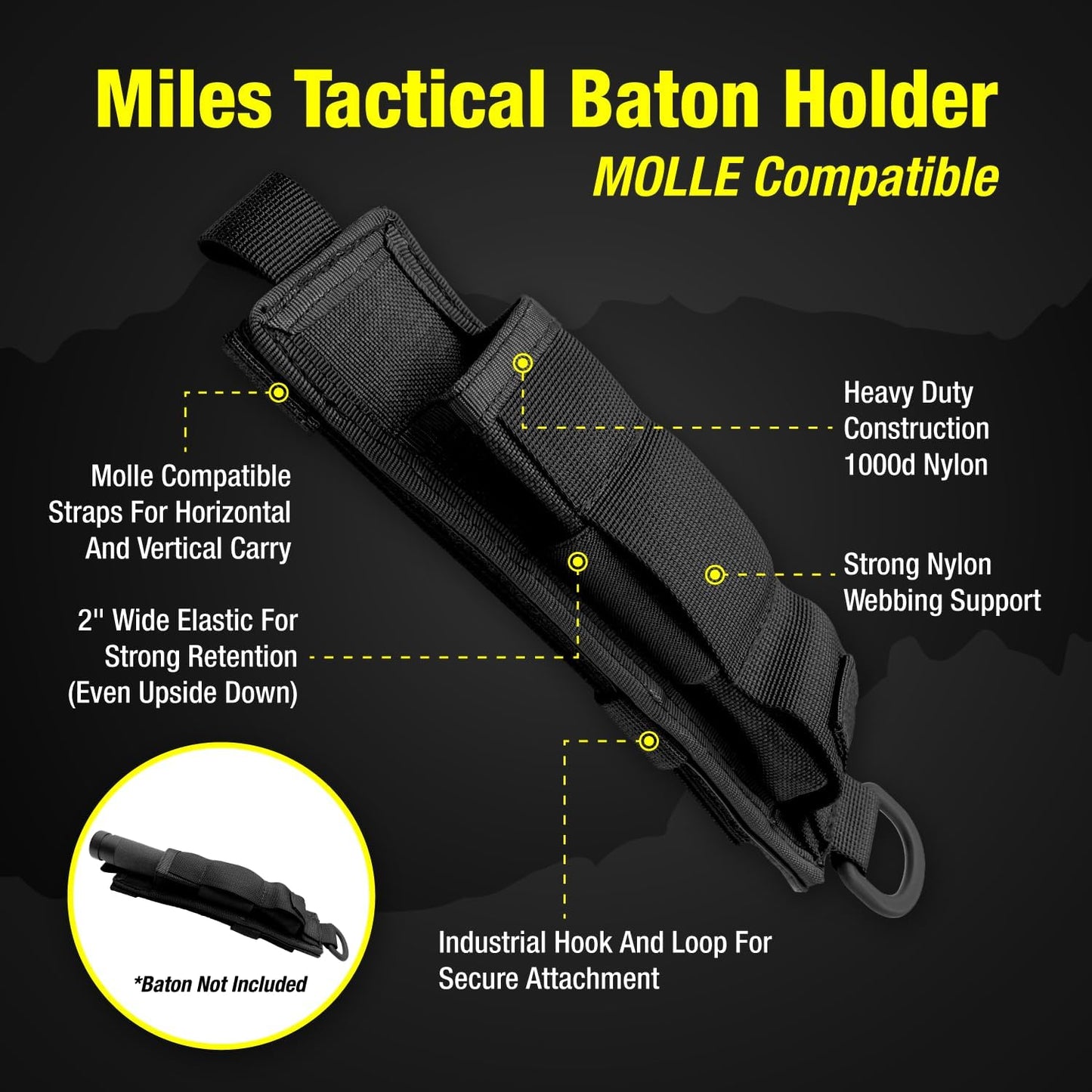 Expandable Baton Holder Pouch - Miles Tactical ASP Molle for Flashlights & Batons