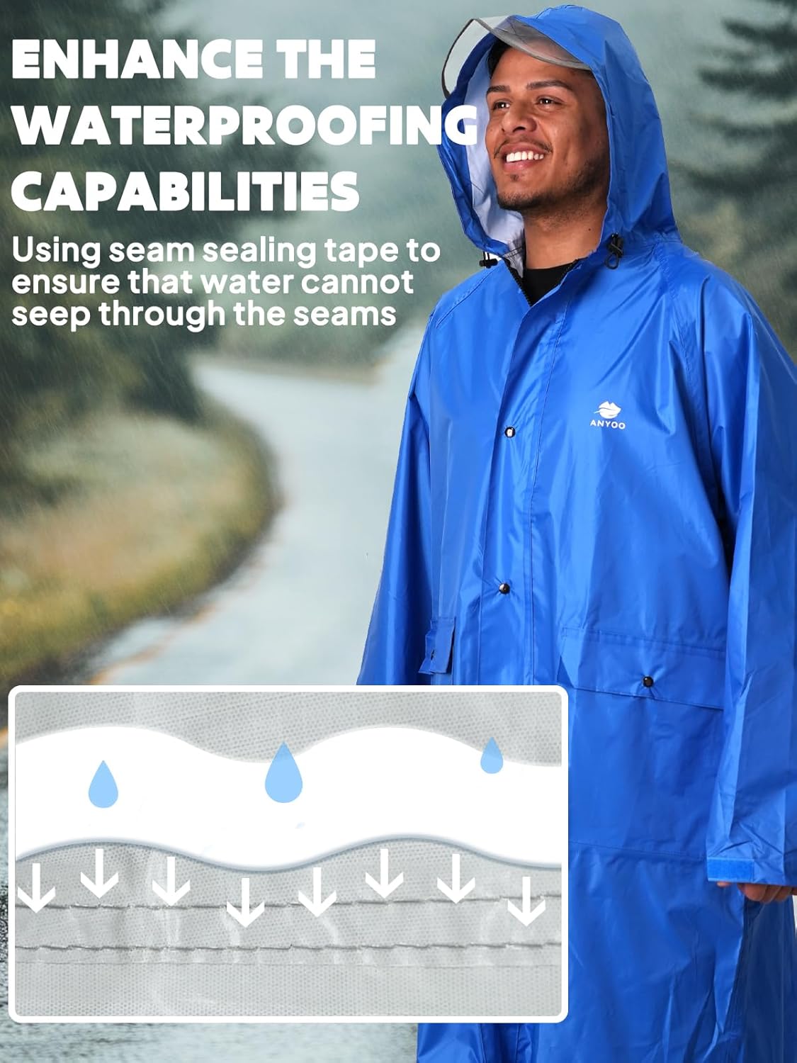ANYOO Hood Rain Poncho Waterproof Lightweight Raincoat for Men Women Adult with Pocket for Hiking Camping Outdoor Activities