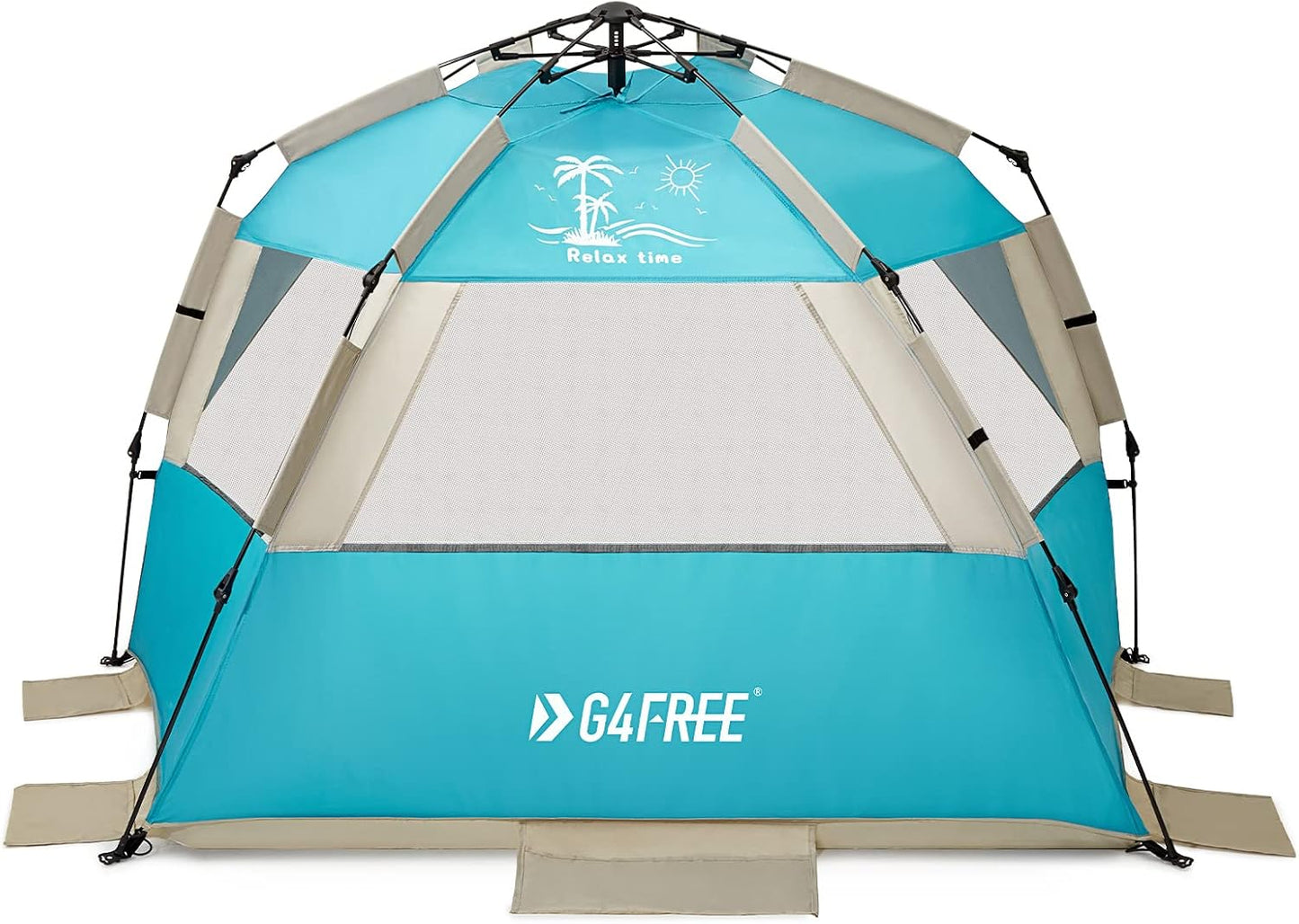 G4Free Easy Set up Beach Tent Deluxe XL, Pop up Sun Shelter for 3-4 Persons with UPF 50+ Protection Beach Shade with Extended Floor