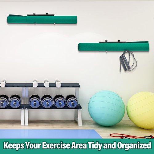 Tandefio Yoga Mat Wall Mount Rack Adjustable Exercise Mat Storage Shelf Hanging Foam Roller Organizer with 2 Hooks for Fitness Home Gym Workout