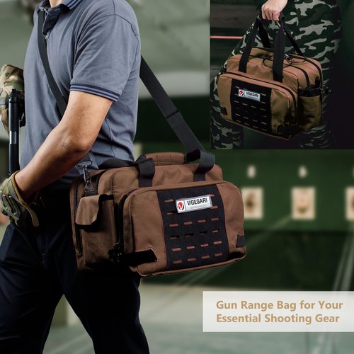 VIGEGARI Pistol Range Bag Shooting, Gun Bag for Pistols, Gun Case for Handguns, Ammo Bag, Gun Case for Handguns, Tactical Range Bag, Gun Carrying Bag, Gun Range Accessories, Triple-Compartment