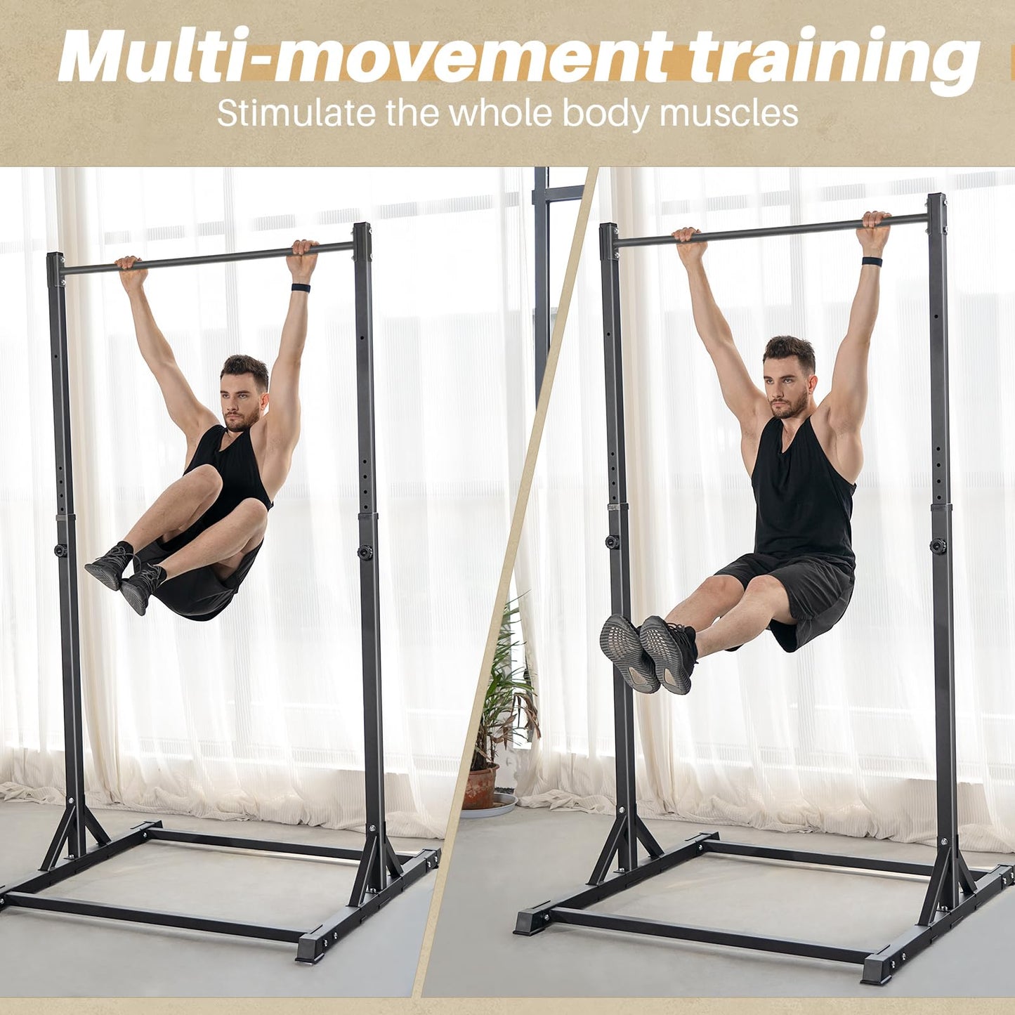 Pull Up Station, Bongkim Power Tower Portable Pullup Bar Station, Pull Up Bar for Home Gym, Pull Up Tower Station 330LBS (Black)