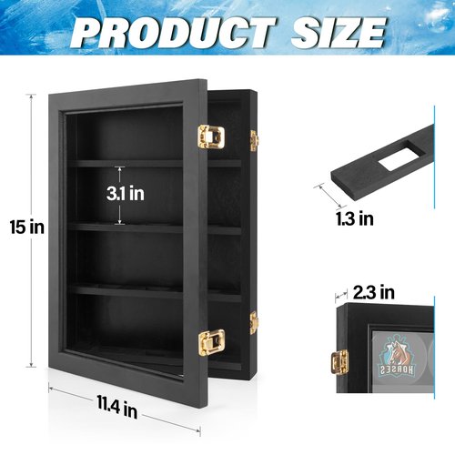 ULTRGEE Hockey Display Case - 12 Pucks, Holder Cabinet Stand Shadow Box for Wall Mount, Removable Shelves, Acrylic Panel - Gift for Collectors