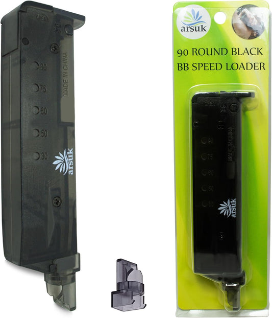 Arsuk Airsoft Speed Loader 6mm with Adapter – 90 Rounds - Black - Speed Reloader 6mm for BB Pellets – Fast Reloading Tool for Airsoft Gun Accessories, Magazines, Pistols, and Rifles
