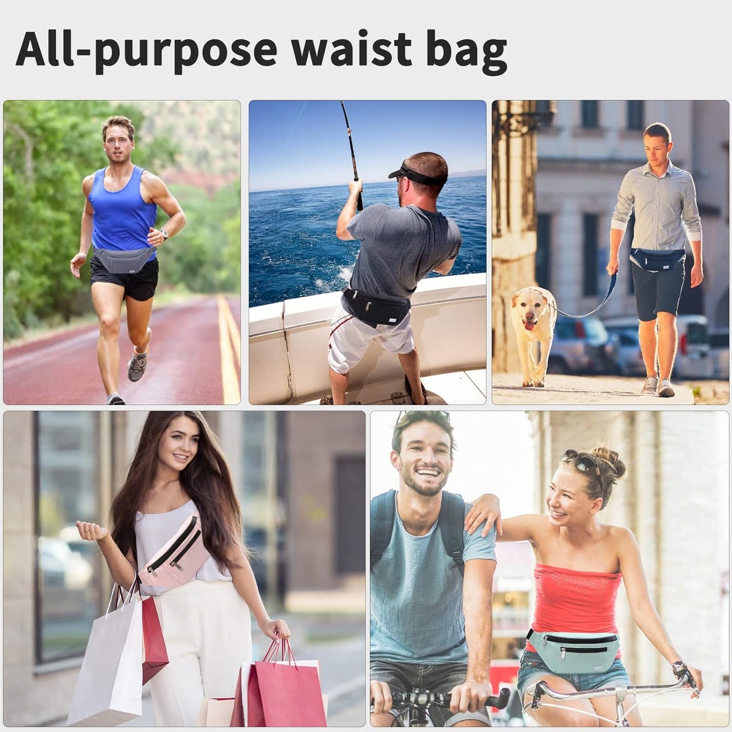 TINYAT Large Fanny Pack Travel Waist Bag Lightweight for Men&Women with Adjustable Strap T206 Blue