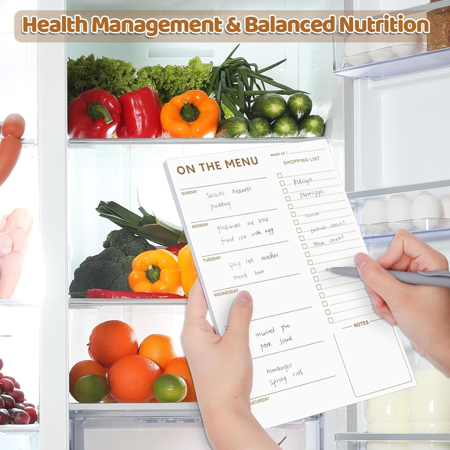 60 Sheet Meal Planner for Fridge, Magnetic Weekly Meal Planner & Grocery List with Tear-off Shopping List for Meal Prep, 7x10''-Flower Design