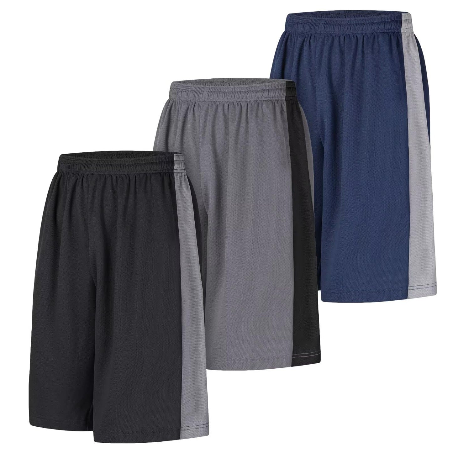 LukBerd 3 Pack Men's Long Athletic Shorts Basketball Workout Gym Shorts Below Knee Loose-Fit with Pockets 3XL