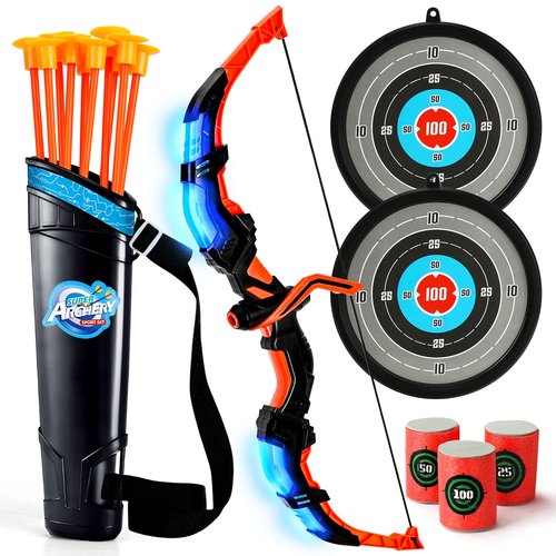 Life Bow and Arrow Set for Kids 4-12, Light Up Archery Bows with 2 Targets, Outdoor Toy Games for Boys