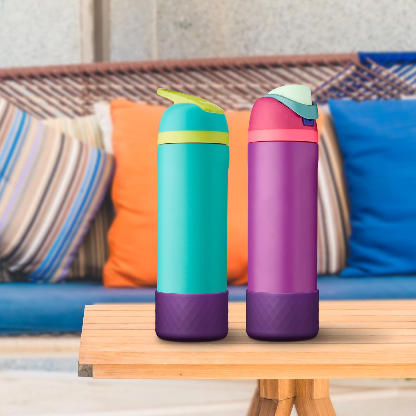 2PCS Silicone Water Bottle Boot for Owala 24oz, Protective Bottom Bumper Anti-Slip Sleeve for FreeSip, Twist, and Flip Stainless Steel Bottles, Dishwasher Safe and BPA Free(Dark Purple)