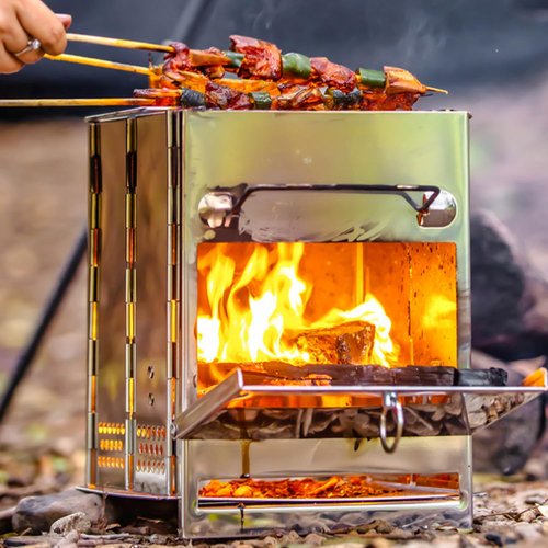 Camping Wood Burning Stove with Carry Bag,Foldable Camp Stove,Stainless Steel Collapsible Backpacking Survival Stove,Campfire Stove,Outdoor Folding Lightweight Stove for BBQ,Cooking,Picnic,Hiking