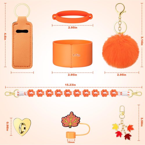 Mity rain 8PCS Cup Accessories for Stanley Cup 30oz 40oz Tumbler with Handle, Including Water Bottle Handle Strap, Chapstick Holder, Boot, Keychain Charms, Straw Topper Cover Cap for Stanley (Orange)