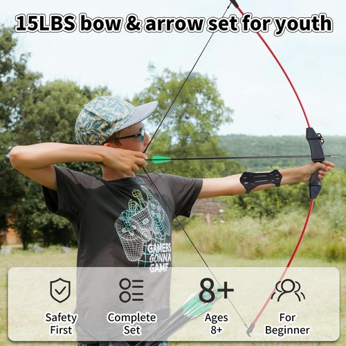 SOPOGER Youth Bow and Arrow Set - Recurve Bow Set for Kids 8-15 Archery Starter Bow Set for Teens Outdoor Games Left & Right Hand Shooting Practicing (Black)