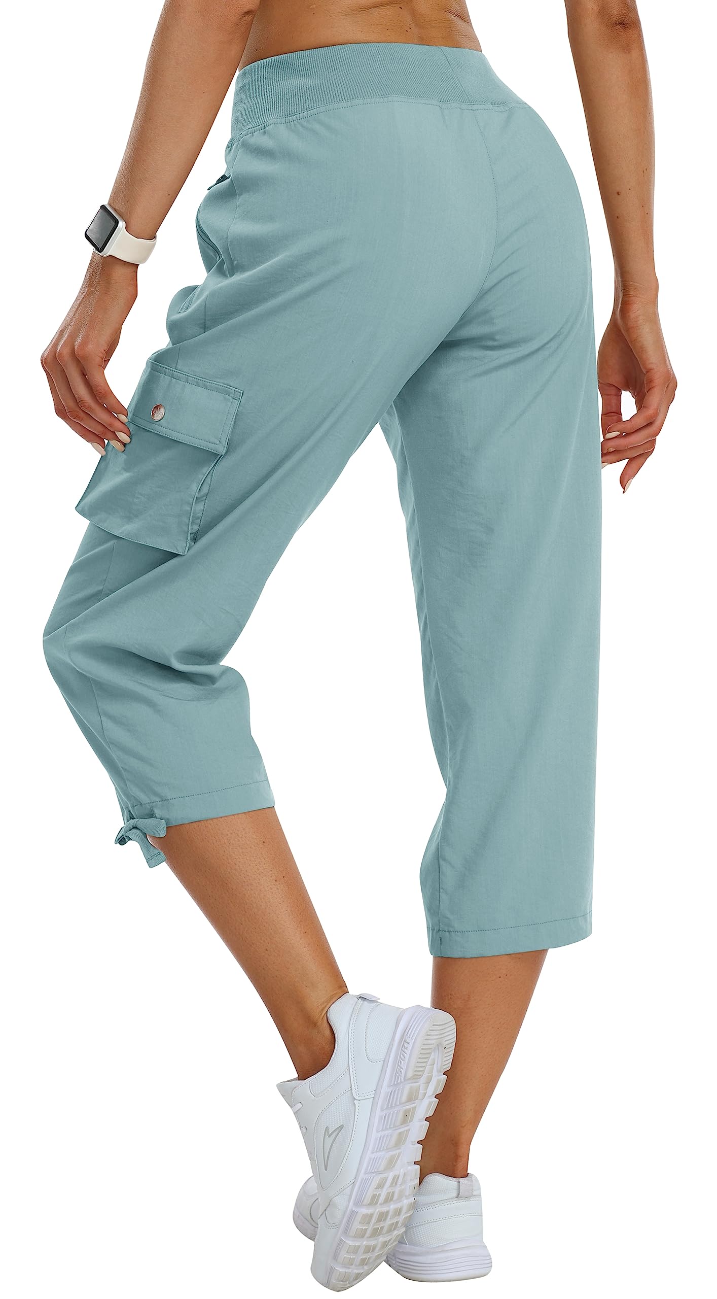 MoFiz Capris for Women Cargo Hiking Pants Lightweight Quick Dry Running Athletic Workout Casual Outdoor Pants with Pockets Grey Blue XL