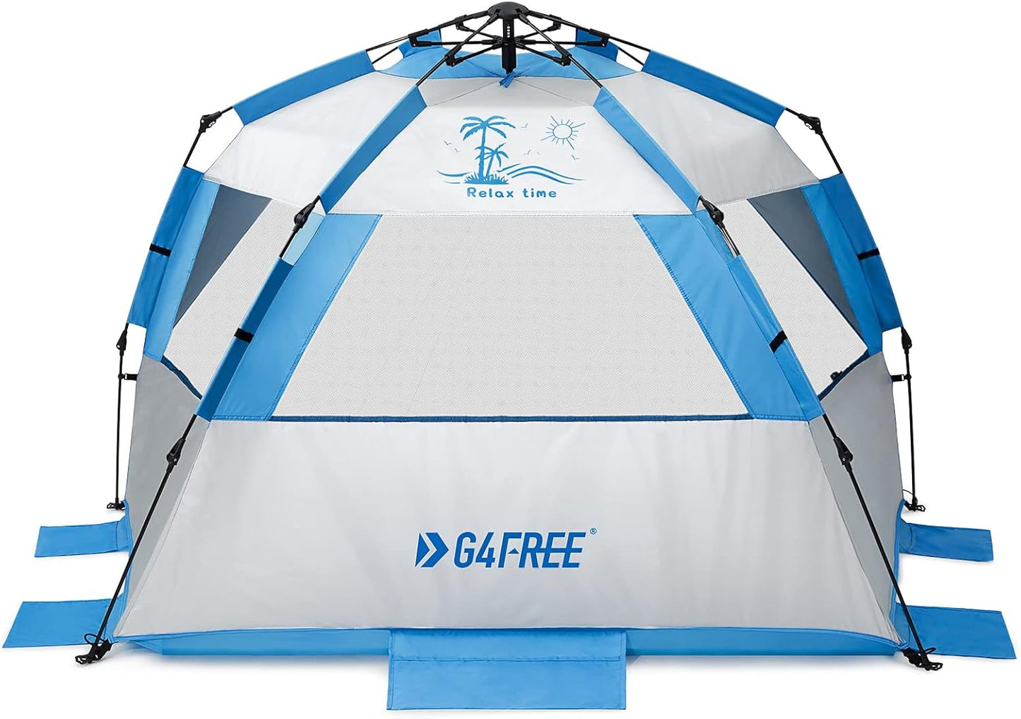 G4Free Easy Set up Beach Tent Deluxe XL, Pop up Sun Shelter for 3-4 Persons with UPF 50+ Protection Beach Shade with Extended Floor