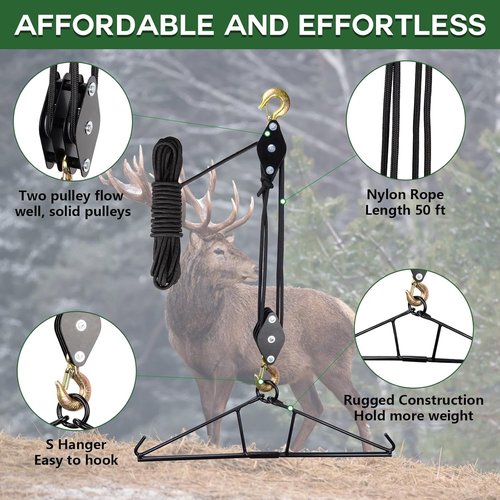Ideagle Deer Hanger for Skinning, Deer Hunting Game Hoist Hanging Gambrel with Pulley Lift System, Max to 800LB