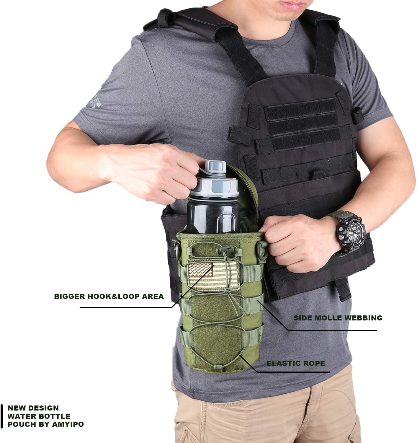 AMYIPO Water Bottle Pouch Molle Tactical Holder Storage Bag for 32oz Carrier