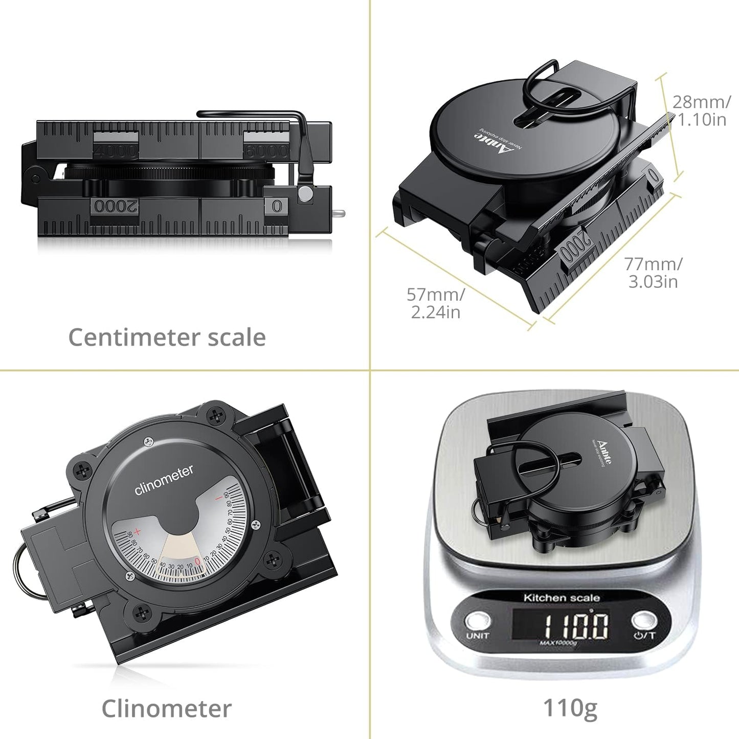 Anbte Hiking Compass with Clinometer, Strong Magnetic Intensity 3000 Gauss Professional Military Lensatic Compass Waterproof Hand Held Portable for Navigation Survival Backpacking Camping