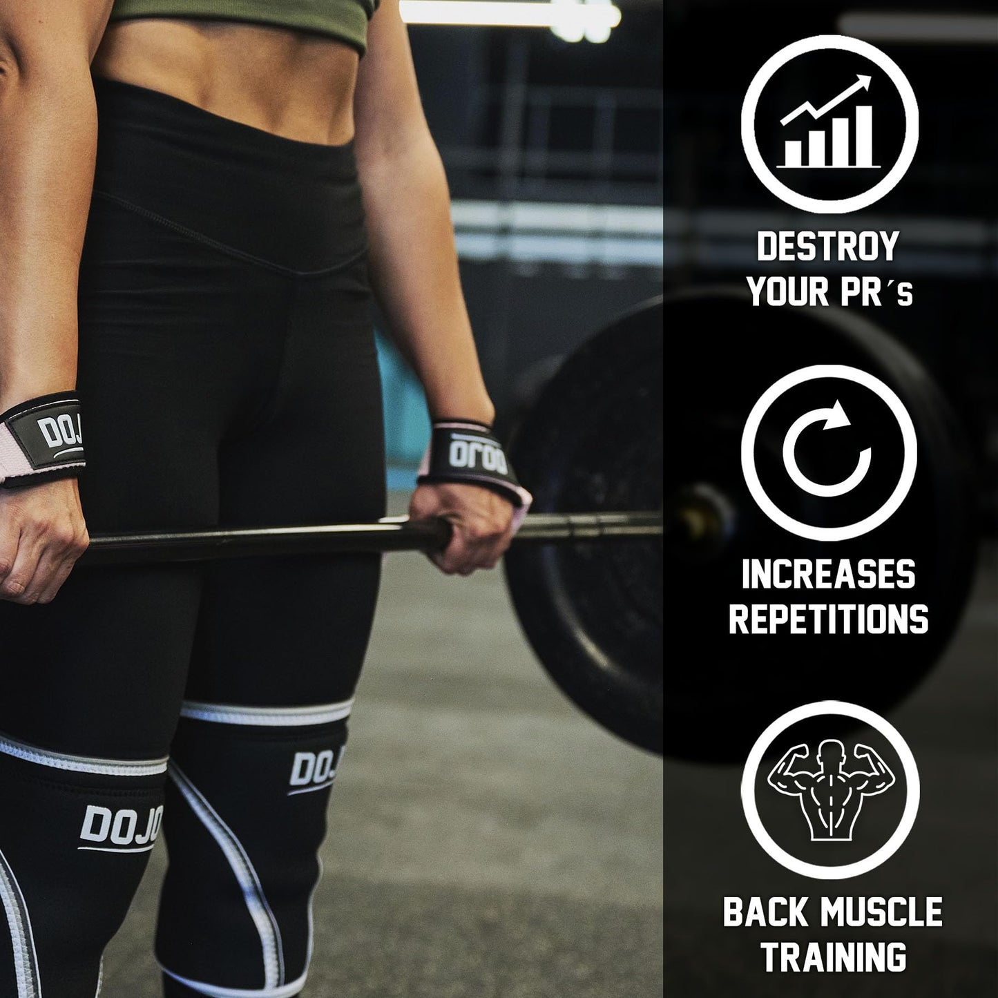 Dojo Weight Lifting Straps - Cotton Neoprene Padded Cushion Wrist Wraps Support for Deadlift Cross Training Powerlifting Bodybuilding - Workout Accessories - Weightlifting Gym Gloves for Men & Women