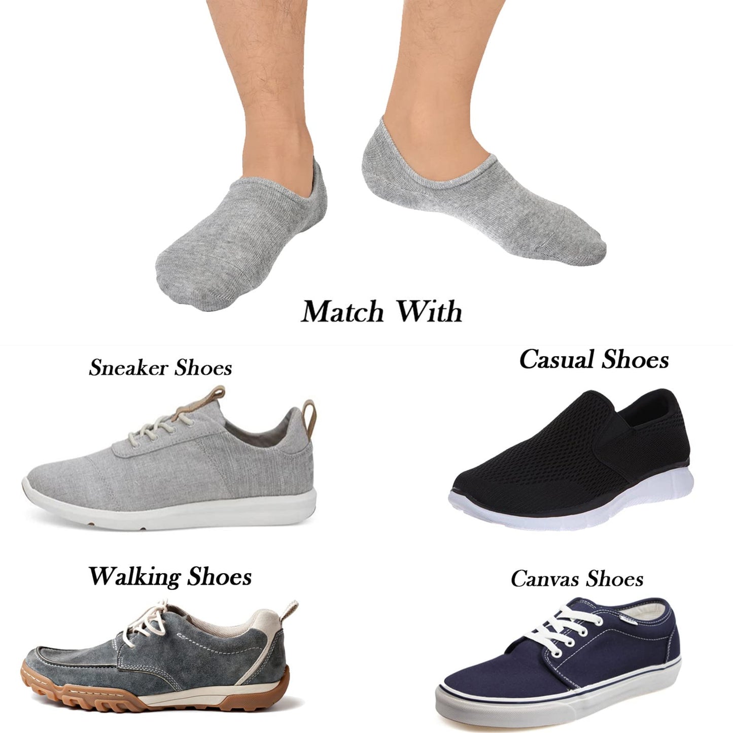JORMATT 6 Pairs Mens & Women No Show Socks Non-Slip, Athletic Sneaker Cotton Invisible Low Cut Socks for Mens Shoe Size 6-10