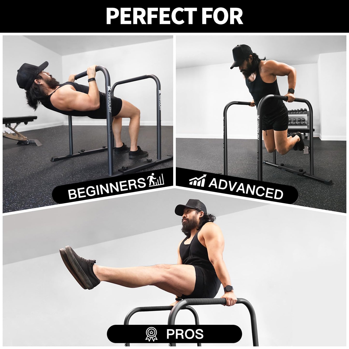 KAKICLAY 2025 Upgrade World's Best Strongest Premium Dip Bars With Adjustable Ultra-Stable Settings & Non-Slip Feet - USA Original Patent, Designed, Shipped, Warranty